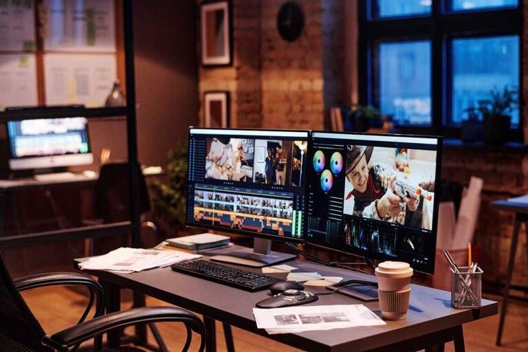 Smart Lens Editing Studio with dual monitors editing station and our studio setup